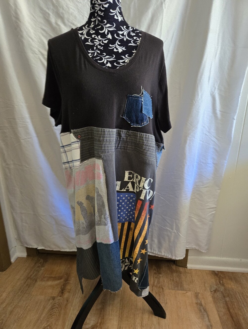 Womens Black Patchwork Graphic Tunic Top